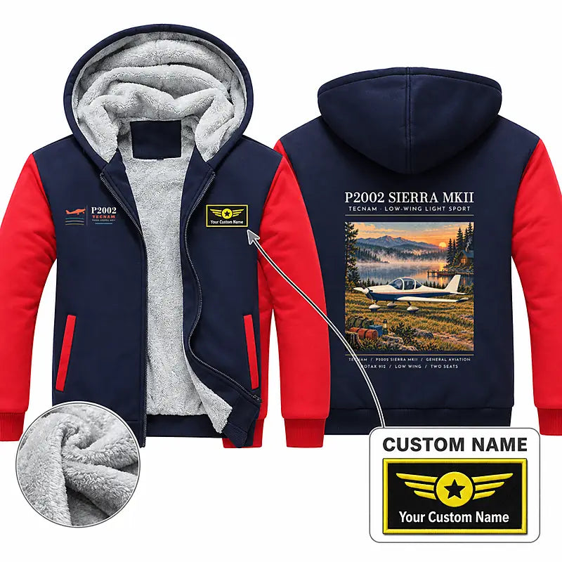 Tecnam P2002 Sierra MkII Zipped Sweatshirts - Poster + Name - Navy & Red