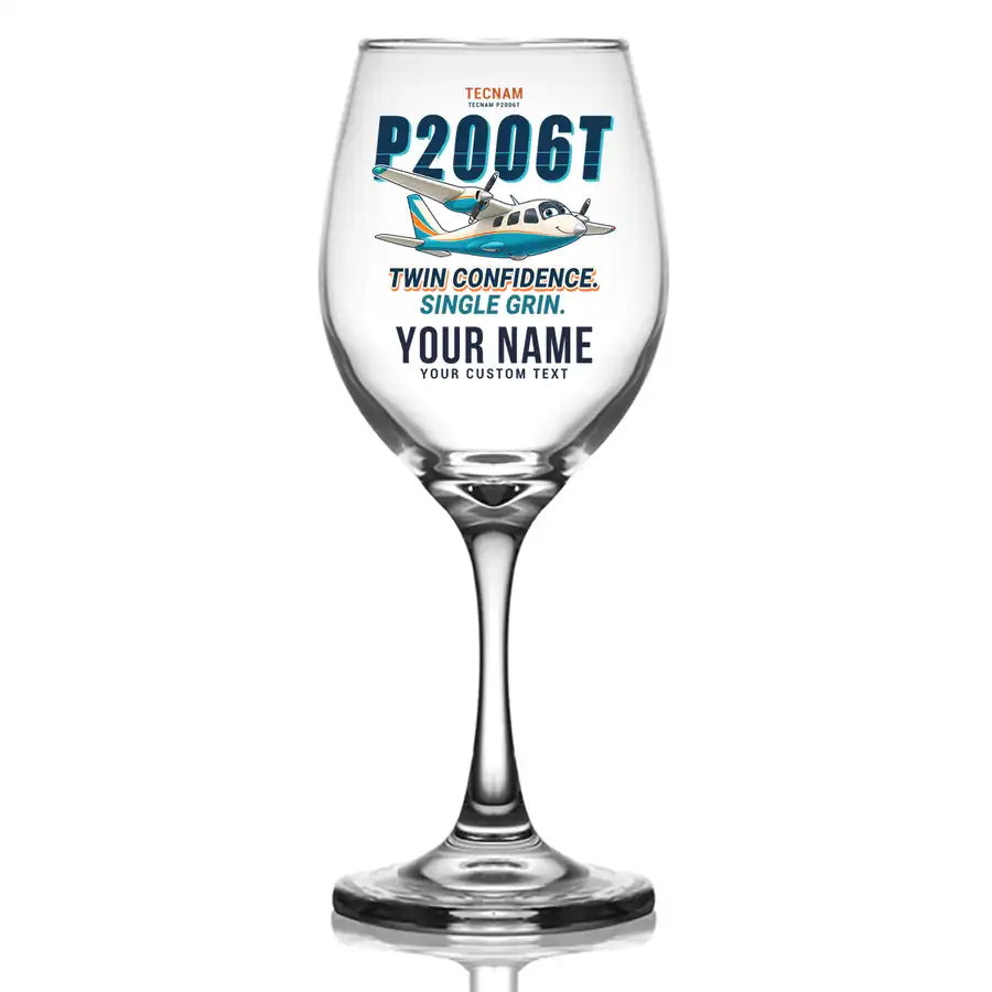 Tecnam P2006T - Cartoon + Name - Wine Glass