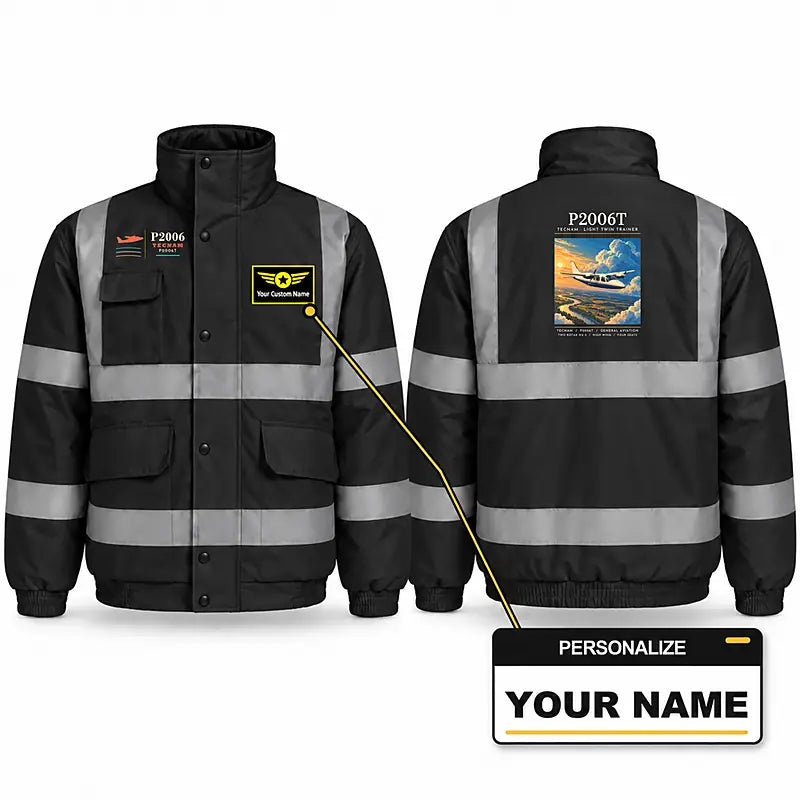 Tecnam P2006T Reflective Winter Jackets - Poster + Name - Black