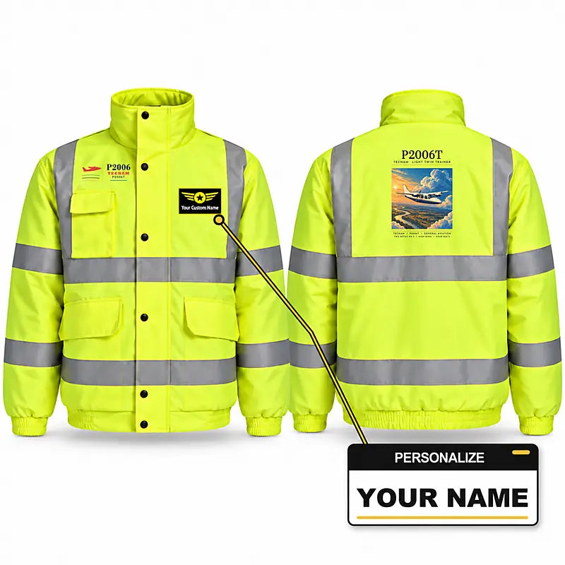 Tecnam P2006T Reflective Winter Jackets - Poster + Name - Fluorescent Yellow