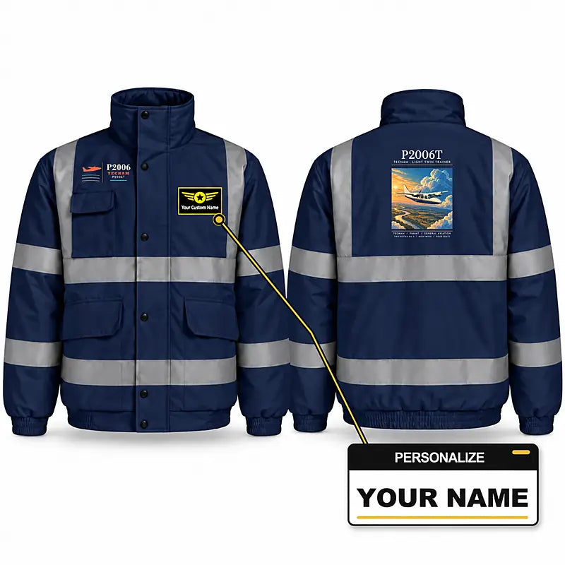 Tecnam P2006T Reflective Winter Jackets - Poster + Name - Navy Blue