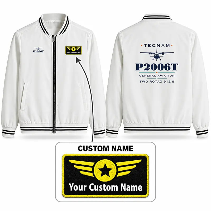 Tecnam P2006T Stylish Jackets - Baseball Collar - Heritage + Name - White