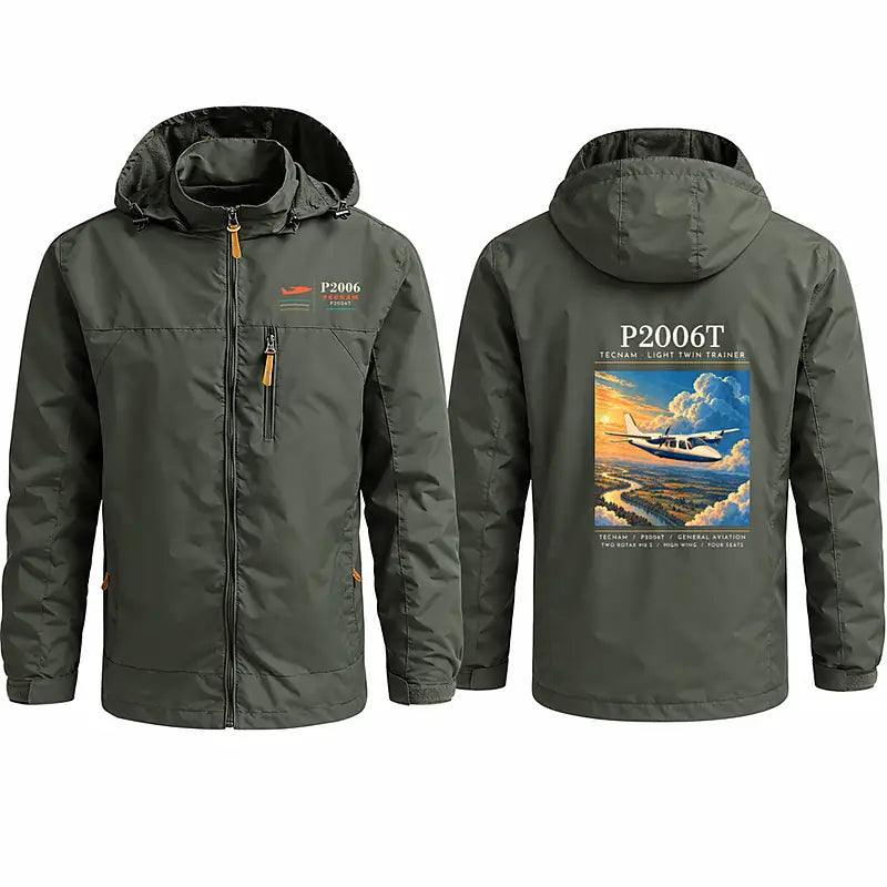 Tecnam P2006T Stylish Jackets - Hooded Windbreaker - Poster - Olive Green