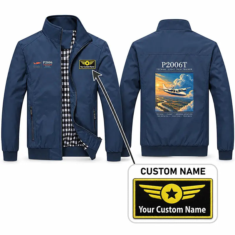 Tecnam P2006T Stylish Jackets - Stand Collar - Poster + Name - Navy Blue