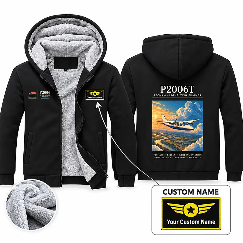 Tecnam P2006T Zipped Sweatshirts - Poster + Name - Black