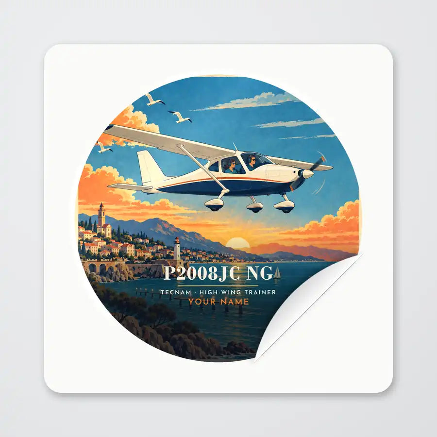 Tecnam P2008JC NG - 3D + Name - Circle Sticker - Peel