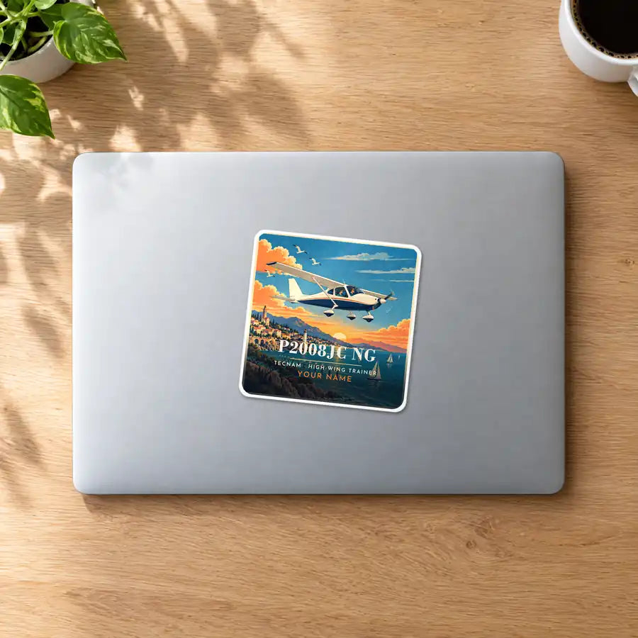 Tecnam P2008JC NG - 3D + Name - Square Sticker - MacBook