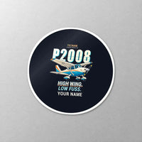 Thumbnail for Tecnam P2008JC NG - Cartoon + Name - Circle Sticker - Close-up
