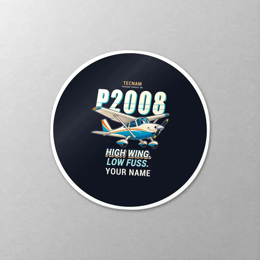 Tecnam P2008JC NG - Cartoon + Name - Circle Sticker - Close-up