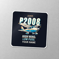 Thumbnail for Tecnam P2008JC NG - Cartoon + Name - Square Sticker - Close-up