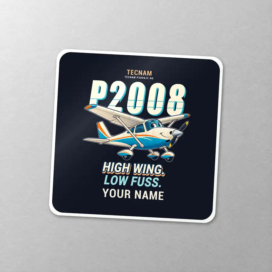 Tecnam P2008JC NG - Cartoon + Name - Square Sticker - Close-up