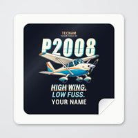 Thumbnail for Tecnam P2008JC NG - Cartoon + Name - Square Sticker - Peel
