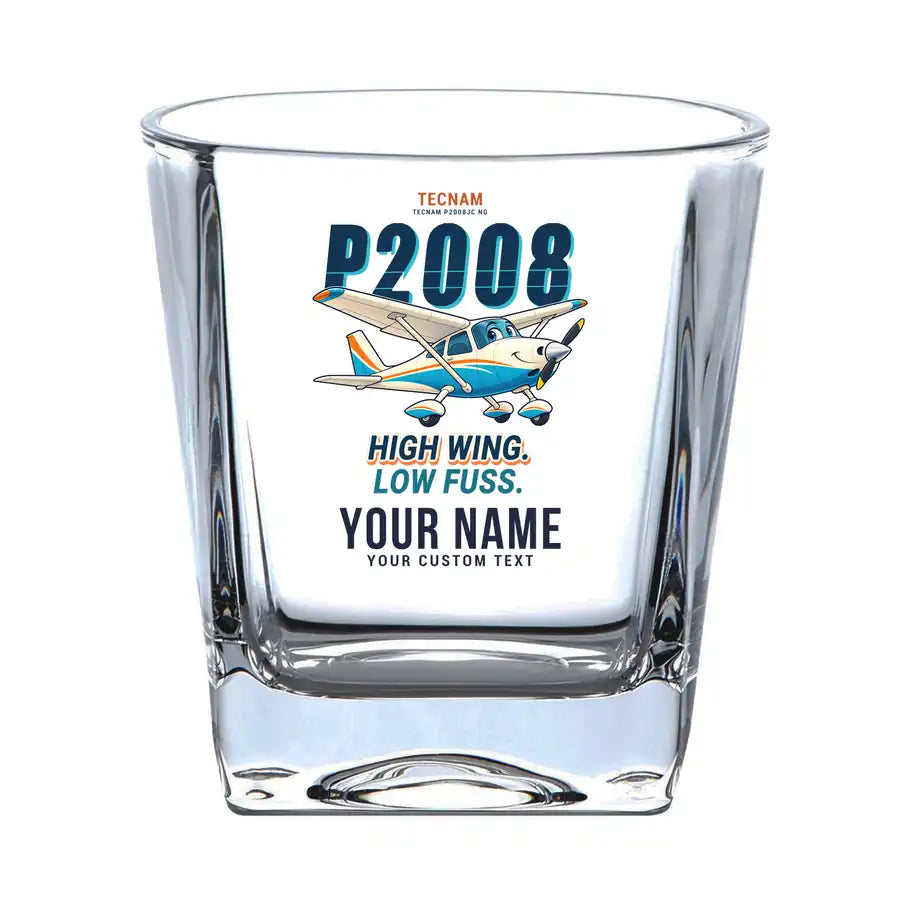 Tecnam P2008JC NG - Cartoon + Name - Whiskey Glass