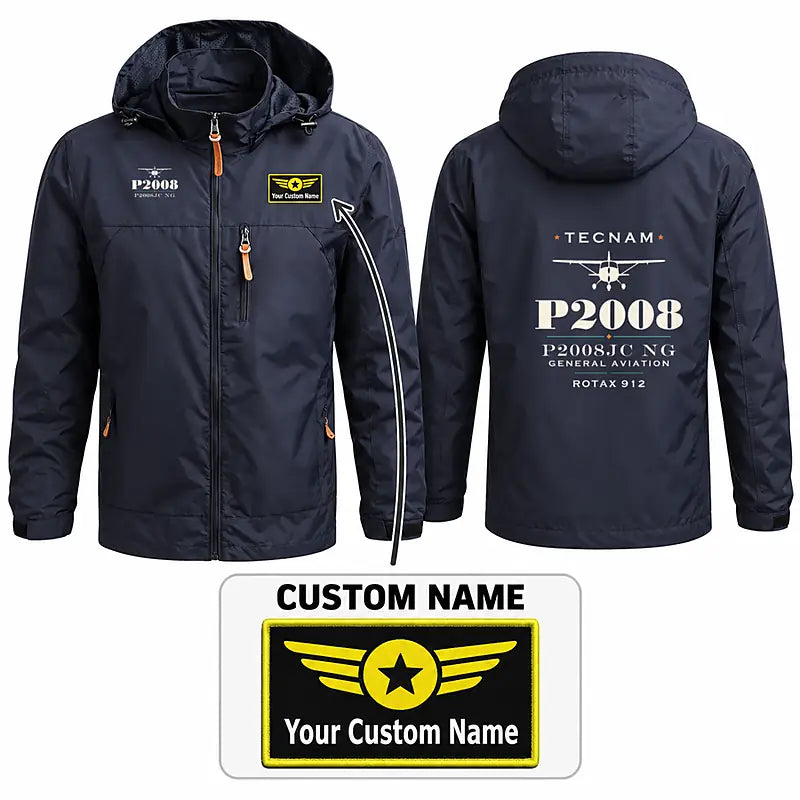 Tecnam P2008JC NG Stylish Jackets - Hooded Windbreaker - Heritage + Name - Navy Blue