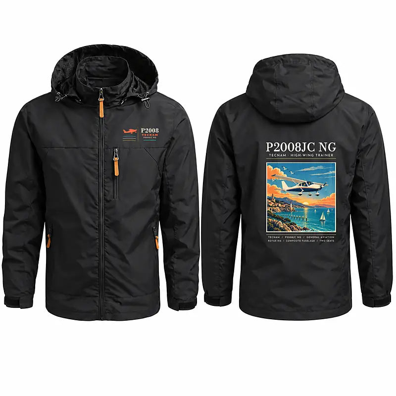 Tecnam P2008JC NG Stylish Jackets - Hooded Windbreaker - Poster - Black