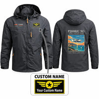 Thumbnail for Tecnam P2008JC NG Stylish Jackets - Hooded Windbreaker - Poster + Name - Charcoal