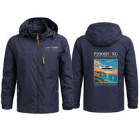 Thumbnail for Tecnam P2008JC NG Stylish Jackets - Hooded Windbreaker - Poster - Navy Blue