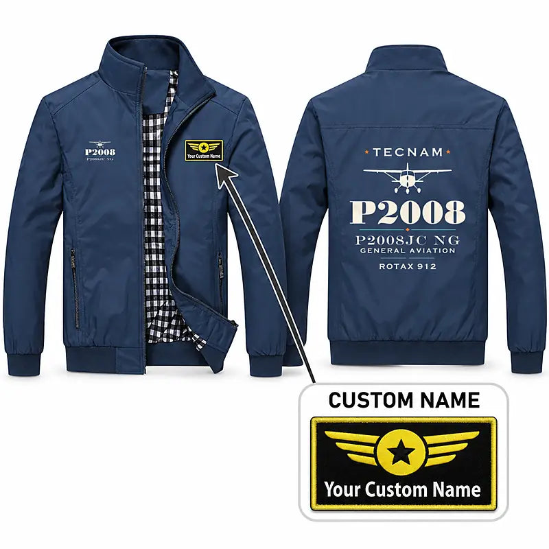 Tecnam P2008JC NG Stylish Jackets - Stand Collar - Heritage + Name - Navy Blue