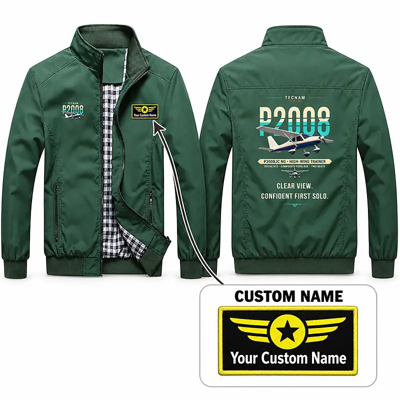 Tecnam P2008JC NG Stylish Jackets - Stand Collar - Original + Name - Green