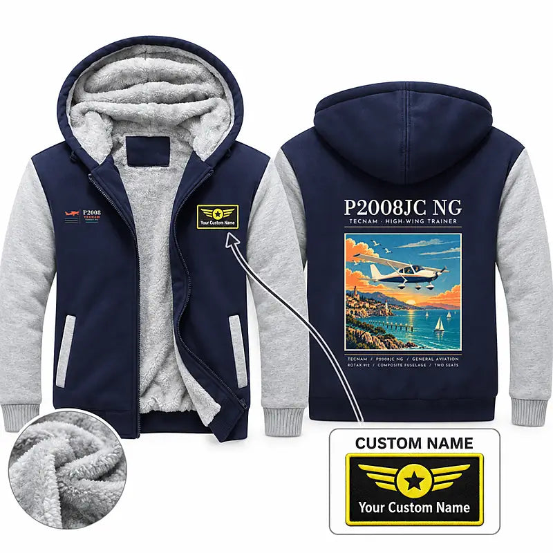 Tecnam P2008JC NG Zipped Sweatshirts - Poster + Name - Navy & Gray