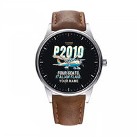 Thumbnail for Tecnam P2010 - Cartoon + Name - Leather Strap - Brown Leather Strap