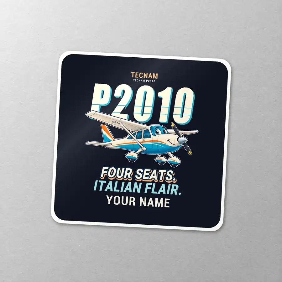 Tecnam P2010 - Cartoon + Name - Square Sticker - Close-up