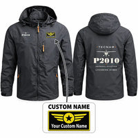 Thumbnail for Tecnam P2010 Stylish Jackets - Hooded Windbreaker - Heritage + Name - Charcoal