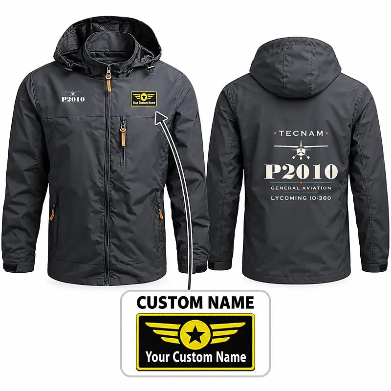 Tecnam P2010 Stylish Jackets - Hooded Windbreaker - Heritage + Name - Charcoal