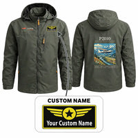Thumbnail for Tecnam P2010 Stylish Jackets - Hooded Windbreaker - Poster + Name - Olive Green