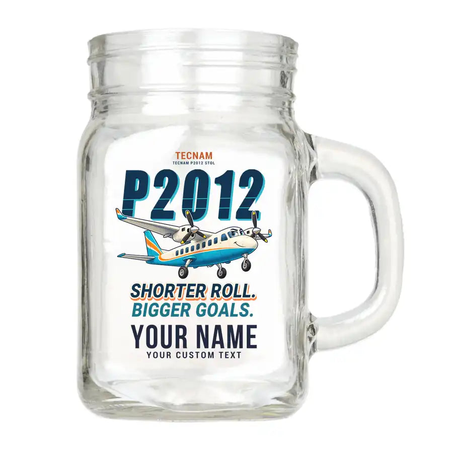 Tecnam P2012 STOL - Cartoon + Name - Cocktail Glass (Mason Jar)