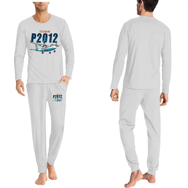 Tecnam P2012 STOL - Men Pajamas - Cartoon Chest - Light Gray