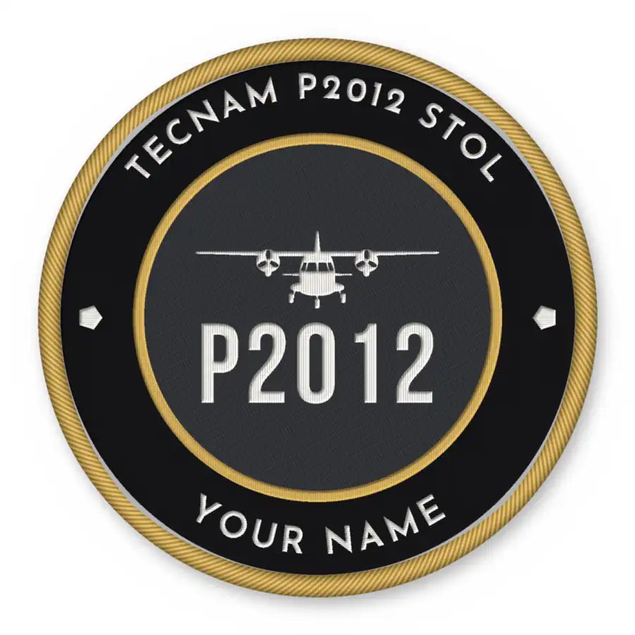 Tecnam P2012 STOL Patches - Circle + Name - Black Gold