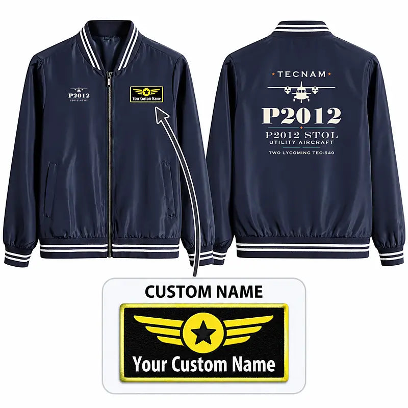 Tecnam P2012 STOL Stylish Jackets - Baseball Collar - Heritage + Name - Navy Blue
