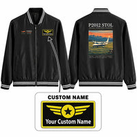 Thumbnail for Tecnam P2012 STOL Stylish Jackets - Baseball Collar - Poster + Name - Black