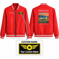 Thumbnail for Tecnam P2012 STOL Stylish Jackets - Baseball Collar - Poster + Name - Red