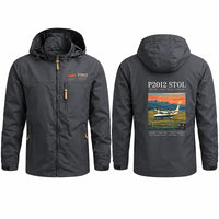 Thumbnail for Tecnam P2012 STOL Stylish Jackets - Hooded Windbreaker - Poster - Charcoal