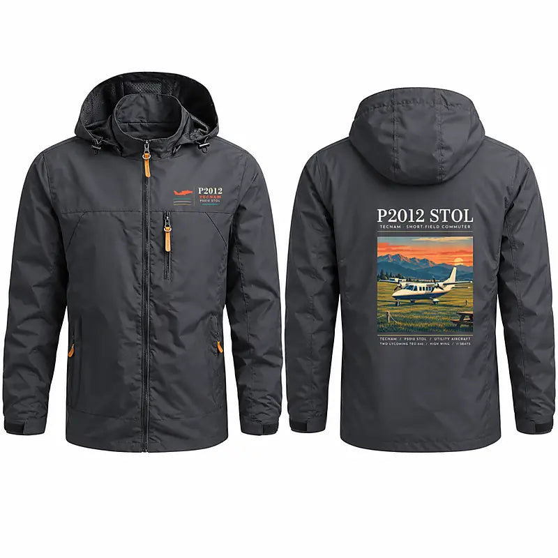 Tecnam P2012 STOL Stylish Jackets - Hooded Windbreaker - Poster - Charcoal