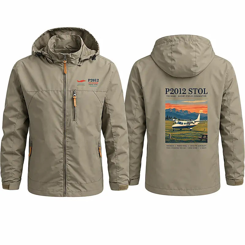 Tecnam P2012 STOL Stylish Jackets - Hooded Windbreaker - Poster - Khaki