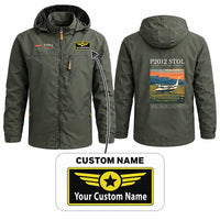 Thumbnail for Tecnam P2012 STOL Stylish Jackets - Hooded Windbreaker - Poster + Name - Olive Green