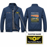 Thumbnail for Tecnam P2012 STOL Stylish Jackets - Stand Collar - Poster + Name - Navy Blue