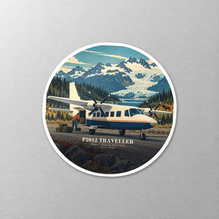 Tecnam P2012 Traveller - 3D + Name - Circle Sticker - Close-up