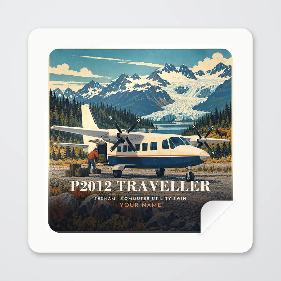 Tecnam P2012 Traveller - 3D + Name - Square Sticker - Peel
