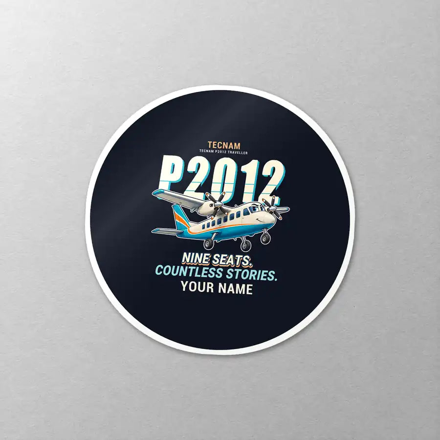 Tecnam P2012 Traveller - Cartoon + Name - Circle Sticker - Close-up