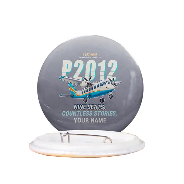 Tecnam P2012 Traveller - Cartoon + Name - Pin - Gray