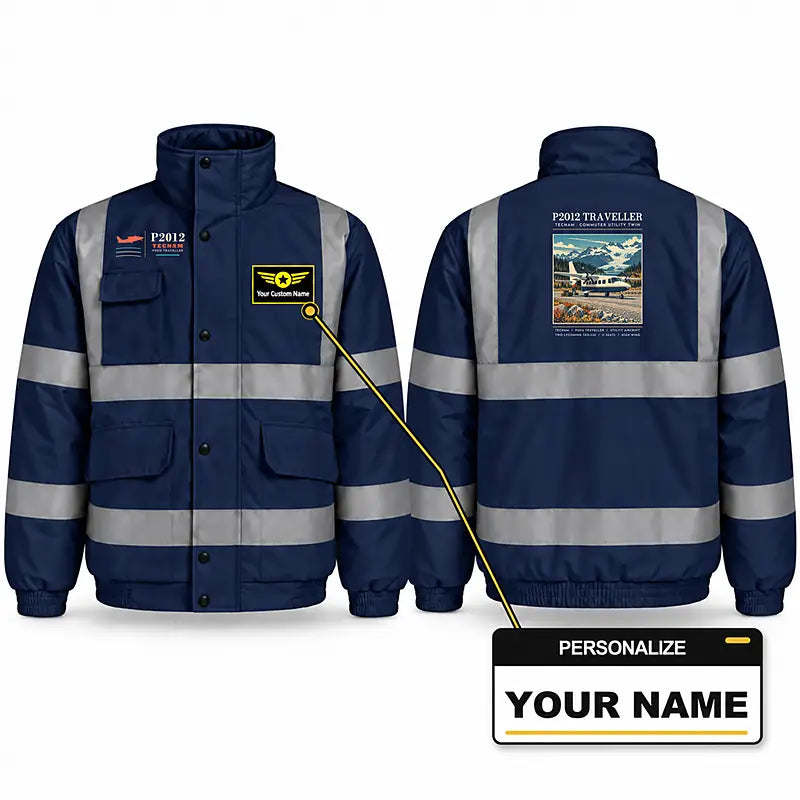 Tecnam P2012 Traveller Reflective Winter Jackets - Poster + Name - Navy Blue
