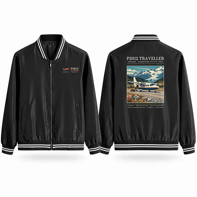 Tecnam P2012 Traveller Stylish Jackets - Baseball Collar - Poster - Black
