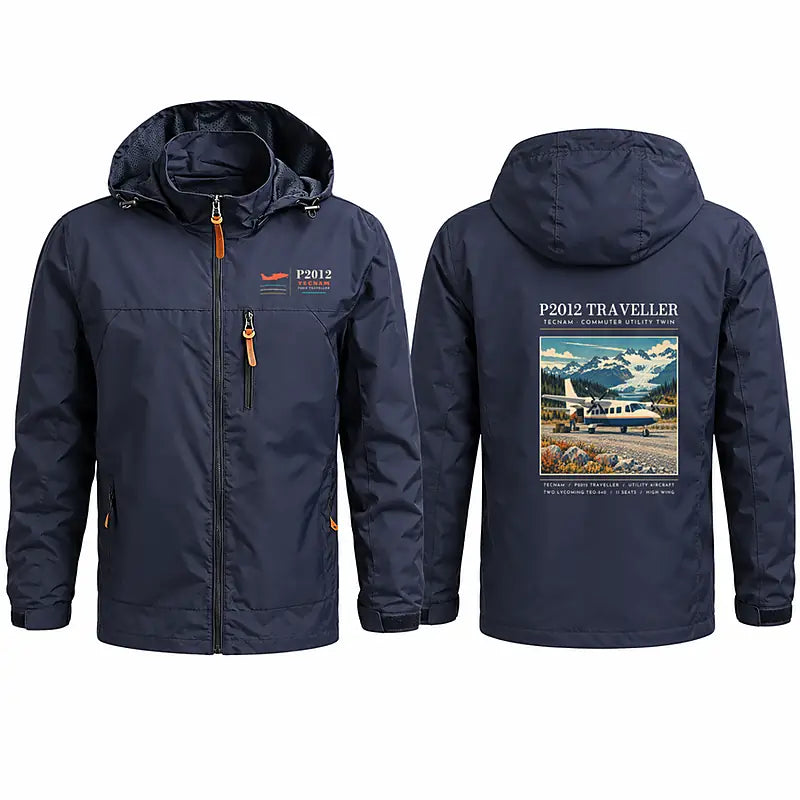 Tecnam P2012 Traveller Stylish Jackets - Hooded Windbreaker - Poster - Navy Blue
