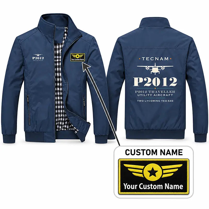 Tecnam P2012 Traveller Stylish Jackets - Stand Collar - Heritage + Name - Navy Blue