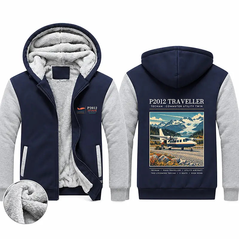 Tecnam P2012 Traveller Zipped Sweatshirts - Poster - Navy & Gray