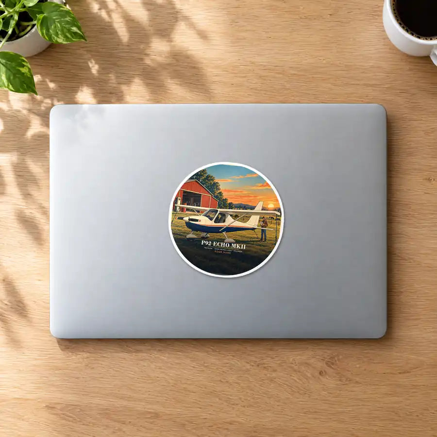Tecnam P92 Echo MkII - 3D + Name - Circle Sticker - MacBook